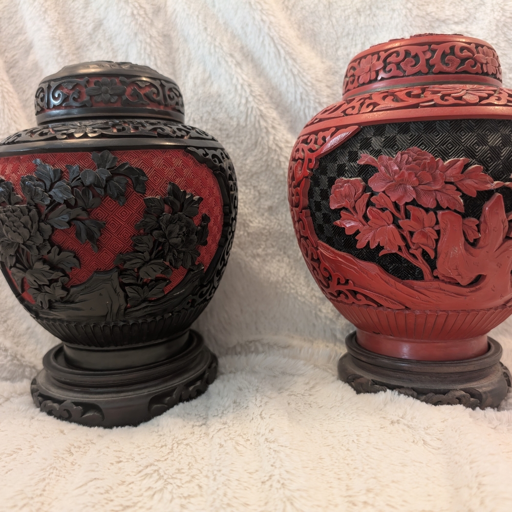 Elegant Black and Red Decorative Vases